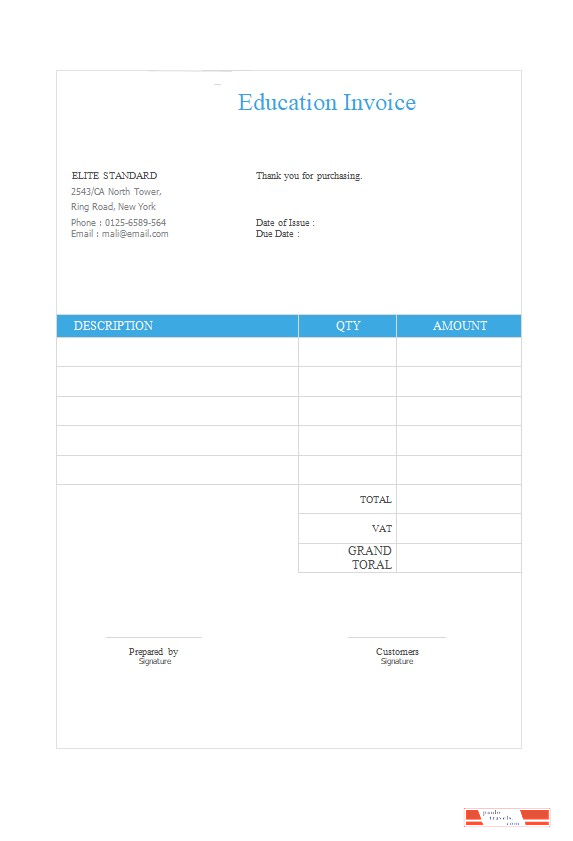Free Education Invoice Template PSD template